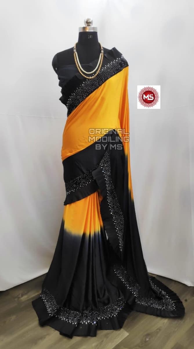 Latest Party Wear Saree Collection With Raffle and Diamond Work with Banglori Silk Diamond Work Blouse  
